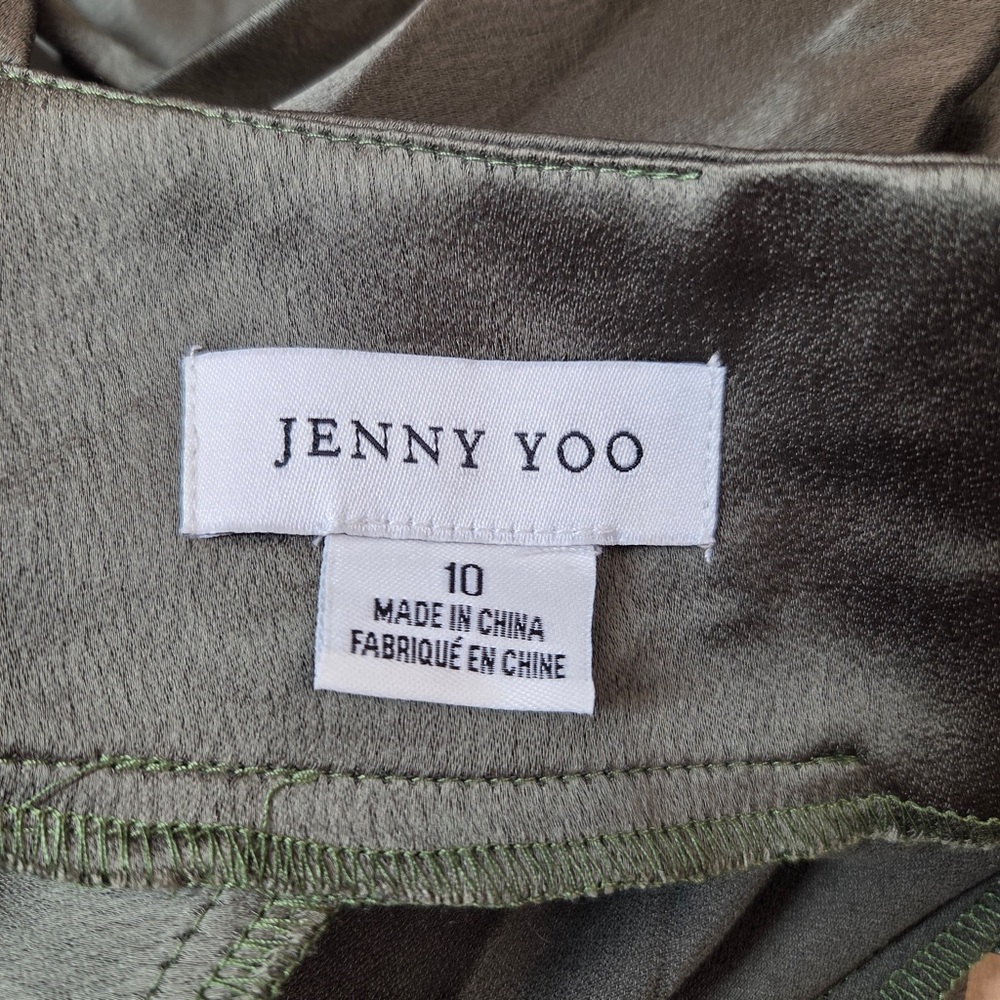 NWT JENNY YOO Eloise Luxe Satin Dress Olive Women’s Size 10 6411 - Picture 9 of 12